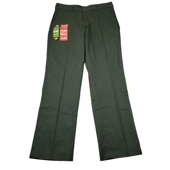 Dickies Slim Fit Tapered Twill Flex Green Work Pants Men's Size 34 x 32